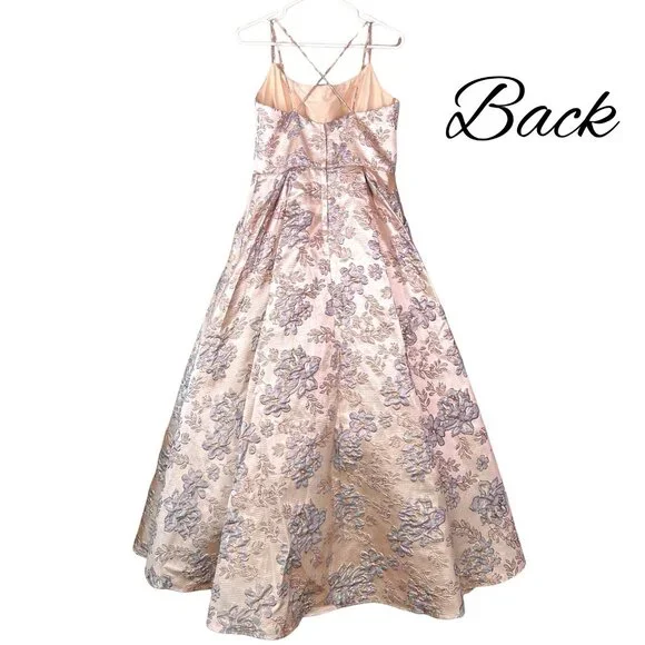 Blondie Nites Junior 11 Metallic Gold Blue Floral Fairycore Ball Gown Prom Dress - Picture 5 of 16